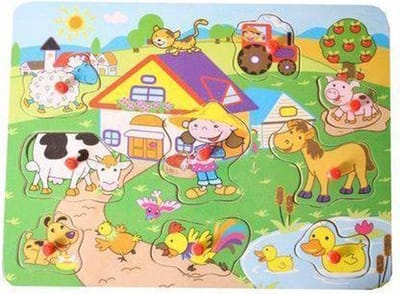 Ec Puzzel hout met knopjes boerderij