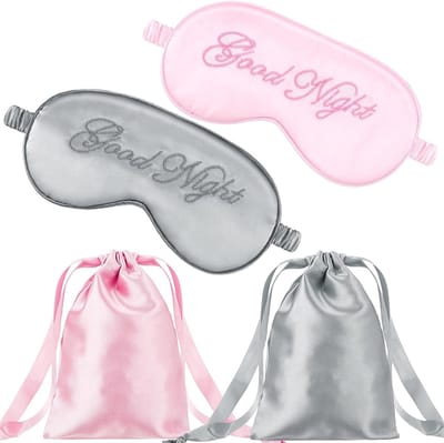 SnelShoppen - 2 Zijden Slaapmaskers voor Ogen, Verstelbaar Oogbescherming Vizier, Lichtgewicht Satijnen Nachtmasker, Oogschaduw met 2 Zakjes voor Dame