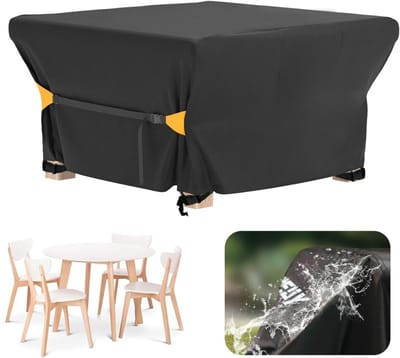 Famanu - Rotan tuinmeubelhoezen: waterdicht 125 x 125 x 74 cm vierkante buitentafelhoes met ventilatieopening anti-UV winddicht voor patio kubus eetkamer set - zwart