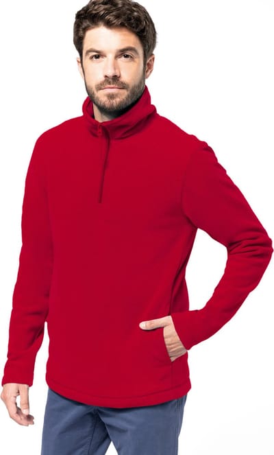 Kariban Fleece trui - rood - halve ritskraag - warme winter sweater - heren - polyester M