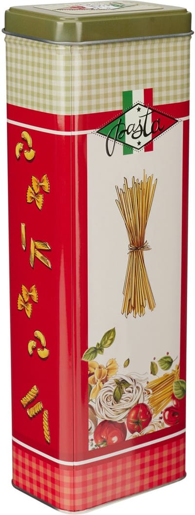 Excellent Houseware Pasta / spaghetti bewaarblik Nostagia - groen - metaal - Italiaans - 10 x 8 x 20 cm - keuken voorraadbussen