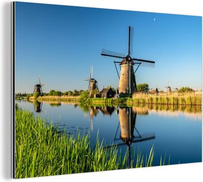 Aluminium schilderij 180x120 cm - Wanddecoratie metaal - Molen - Lente - Nederland - Metalen muurdecoratie woonkamer - Decoratie industrieel - Foto op dibond - Industriële accessoires slaapkamer