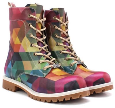 Goby Prism Boots – Dames Veterboots – Geometrisch Design – Vegan Leer – Handgemaakt – Maat 39