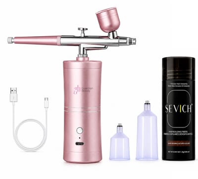 Haarverdikkings Starterset - 25g Hair Building Fibers - Donkerbruin - Airbrushset met Compressor - Verbergt Haaruitval en Dunner Wordend Haar - Direct Voller Haar