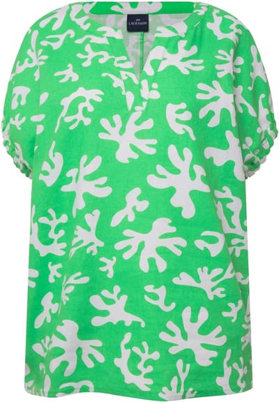 Laurasøn - Dames - Blouse van linnenmix koraalprint tuniekhalslijn halve mouwen - Mintgroen - Maat M