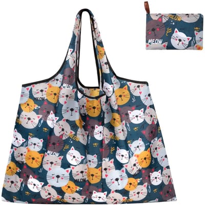 Dailygoody - Opvouwbare boodschappentas - Herbruikbare tas - Milieuvriendelijk en duurzaam - 50x66cm - Kattenpatroon - Ideaal voor boodschappen - Unis