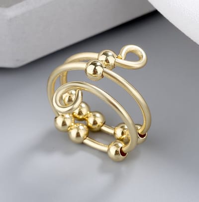 Goudkleurige anxiety ring dames verstelbare friemelring met kralen open ring roterende ring minimalistische statement ring anti stress ring vintage design