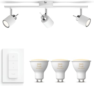 Philips Hue Meranti Opbouwspot (Wit) - Warm tot Koelwit Licht - Incl. Hue Dimmer Switch - Plafondspot met 3 Lichtpunten - GU10 - Hue White Ambiance