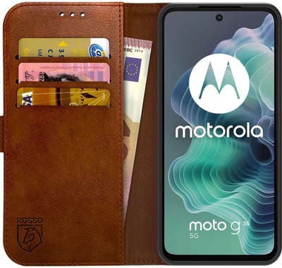 Rosso Element Geschikt voor Motorola Moto G35 | Wallet Book Case | Portemonnee Hoesje | 3 Pasjes | Magneetsluiting | Stand Functie | Bruin