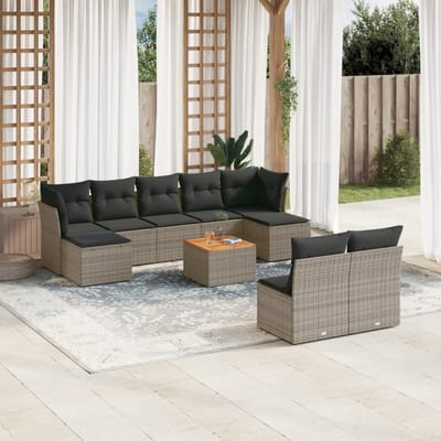 vidaXL - 10-delige - Loungeset - met - kussens - poly - rattan - grijs