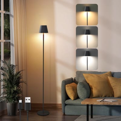 Glitzerlife - Staande lampen - LED dimbaar - moderne vloerlamp - draadloos met USB-accu - 3 kleurtemperaturen 3000K 4000K 6500K - metaal - Ø11cm - zwart - staande lamp woonkamer slaapkamer kantoor