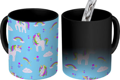 Magische Mok - Foto op Warmte Mokken - Koffiemok - Unicorn - Regenboog - Patronen - Kind - Magic Mok - Beker - 350 ML - Theemok