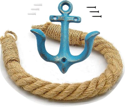 Antiek Toiletpapierhouder van Touw voor Badkamer, Wandgemonteerde Haak met Ankerontwerp voor Strandthema Decoratie, Ideaal voor Handdoeken en Gordijnen