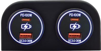 ProRide 12-24V USB/USB C Autolader 2 Poorten Opbouw - 100W+36W QC3.0 - Tweevoudig Paneel - Blauw - 2 Stuks