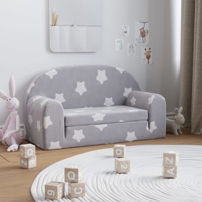 vidaXL - Kinderslaapbank - 2-zits - met - sterren - zacht - pluche - lichtgrijs