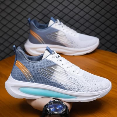 Herenschoenen Lente en Herfst Nieuwe Heren Vliegend Weven Ademend Casual Sport Trend Alles-match Student Hardlopen 44 gray
