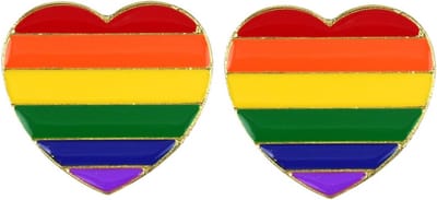 Regenboog pride hartje - 2x - metalen pin/broche - 3 cm - gay pride - Regenboogvlag LHBT accessoires