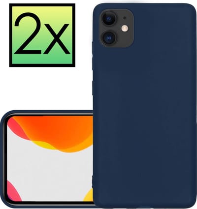 Hoesje - 2 Stuks - Geschikt voor Apple iPhone 11 - Sterk & Shockproof - Case Siliconen - Back Cover - Telefoon Hoes - Donkerblauw