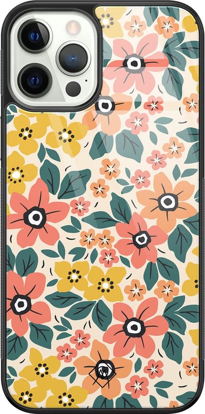 Casimoda® hoesje - Geschikt voor iPhone 12 Pro - Blossom - Luxe Hard Case Zwart - Backcover telefoonhoesje - Multi