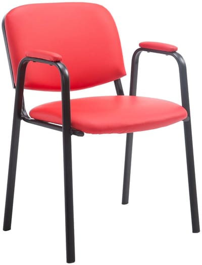 CLP Ken Pro - Stapelstoel - armleuningen - zwart - 150 kg - Kunstleer/rood
