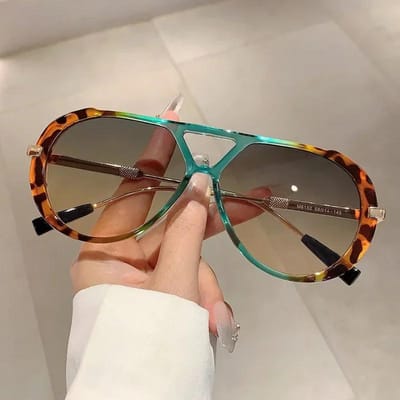 Lunettes de soleil Pilote Vintage à Grande Monture pour Femmes Hommes Lunettes de Soleil de Designer de Luxe Protection UV Punk d'Extérieur beige