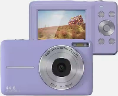 Digitale camera- Paars- 32GB micro-geheugenkaart met 1 batterij- 1080P compactcamera- 44MP camera- HD vlogging-camera- draagbare minicamera met 2,5 inch LCD-scherm-2 batterijen