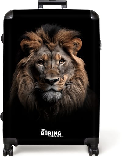 NoBoringSuitcases.com® - Koffer groot - Reiskoffer lichtgewicht - Leeuw close-up met zwarte achtergrond - Rolkoffer met 4 wielen - Grote trolley XL - 98 liter bagage