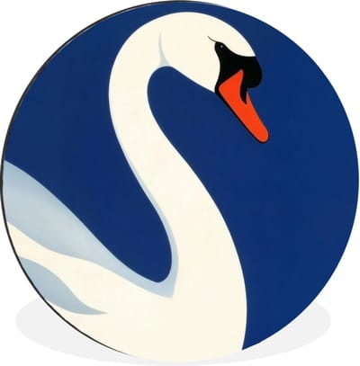 WallCircle - Wandcirkel - Muurcirkel - Zwaan - Wit - Snavel - Illustratie - Aluminium - Dibond - 30x30 cm - Binnen en Buiten