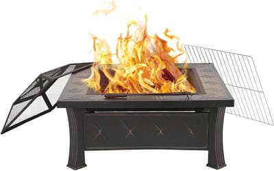 Vuurschaal met Grill - Buitenhaard Terras - Gezellige Warmte Creëren - Inclusief Vonkbescherming - 81 x 81 x 51 cm