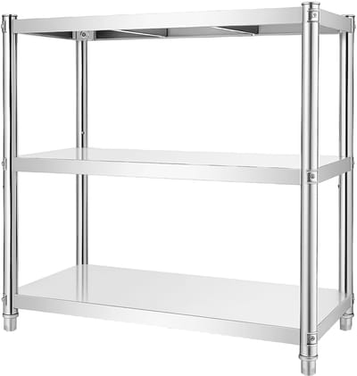 Keukenrek 3 Niveaus Roestvrij Stalen Rek 80x80x40cm Metalen Garagerek Werkplaatsrek Opslagrek