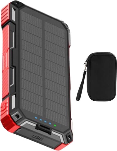 Isollis® - Solar powerbank - Powerbank Zonneenergie 20 000 mAh - Solar charger - Noodpakket - Draadloze Powerbank 15W - 22.5W Snellader - Zaklamp - USB, USB-C & Micro USB - 6X ingebouwde kabels - Meerdere apparaten