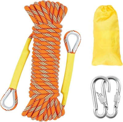 Statisch Klimtouw 12mm 10m - Gevlochten Nylon Touw met Stalen Haken voor Klimmen, Redding en Outdoor