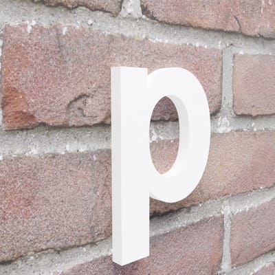 Huisnummer Arial p wit - Maat: Extra groot (25 cm) - blinde bevestiging - Huisnummerbord