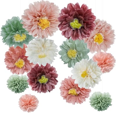 SnelShoppen - 12 Stuks Baby Shower Decoraties, Pom Pom Versiering voor Bruiloften, Verjaardagen, Tuinfeesten in Pastel Kleuren, Makkelijk te Maken, DI