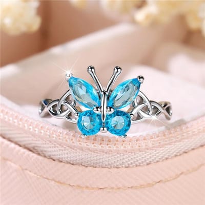 Bague de Fiançailles Papillon en Zircon Bleu Pierre pour Femme de Luxe Couleur Bijoux de Mariage pour Femmes 13 blue