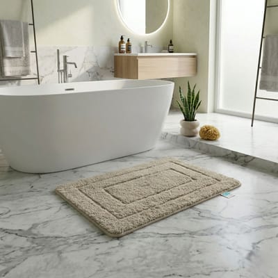 FLOORDIREKT Badmat Atlantis - Rechthoekig - Anti-Slip Achterkant - Modern Badkamermat - Beige - 60 x 100 cm