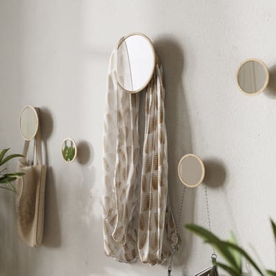 Wand Kapstok Met Spiegel, Maat L, Afmeting: D20xH20 cm, Naturel