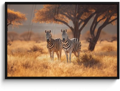 Poster in lijst - Fotolijst 120x80 cm - Posters - Zebra's - Savannelandschap - Gras - Posterlijst zwart - Decoratie - Wanddecoratie woonkamer - Muurdecoratie slaapkamer