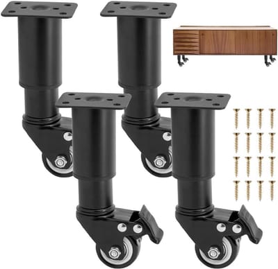 Verstelbare metalen tafelpoten met wielen voor meubels - Hoogte instelbare voet voor kast, dressoir en bank - Zwart 18-26 cm