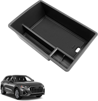 Dailygoods - Opbergdoos voor middenconsole, compatibel met Audi Q3 F3 2019-2024, Audi Q3 F3, accessoires, armleuning-organizer, Audi Q3 F3 middenarmsteun, handschoenenvak met antislipmat (zwart)