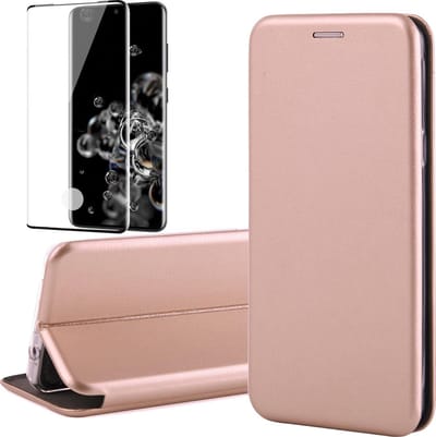 Hoesje geschikt voor Samsung Galaxy S20 Ultra - Screen Protector FullGuard - Book Case Kunstleer ThinShield Roségoud & Screenprotector
