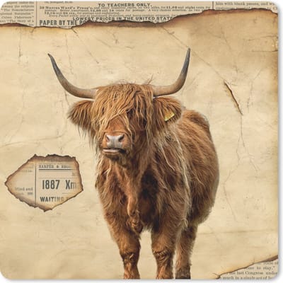 Muismat 20x20 cm - Mousepad Schotse hooglander - Vintage - Koe - Muismatten