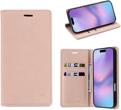 Casemania Hoesje Geschikt voor Apple iPhone 17 - Pale Pink - Dunne Bookcase met Pasjeshouder - Slim Wallet Case van Lederlook met Fijne Nerf en Rijke Glans - Roze