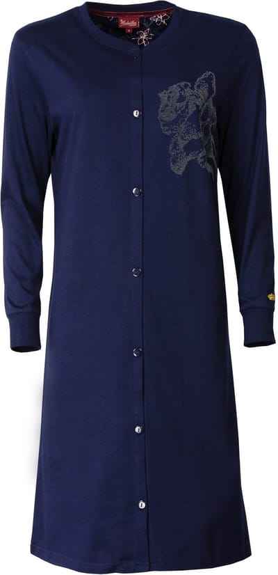 Medaillon Dames Nachthemd - Doorknoop - 100% Katoen - Blauw - Maat XXL