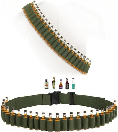 Patroonriem met 27 gaten, Berentzen knikkerhouder, 130 cm, feestelijke riem voor Jägermeister, gin en vrijgezellenfeest, ideaal als cadeau voor carnaval en feestjes