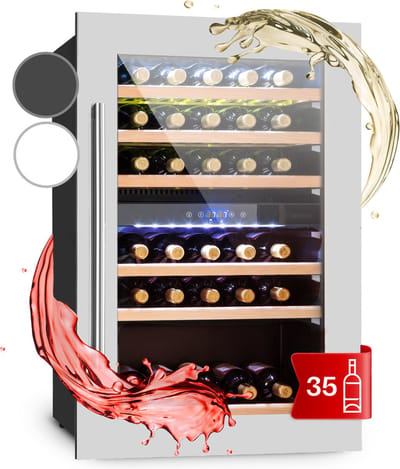 Klarstein Wijnkoelkast 2 zones, 132L drankenkoelkast, Kleine inbouw wijnkast smal, Wijnkoelkast met glazen deur, Outdoor flessenkoelkast, Wine Fridge 5-22°C, 35 flessen