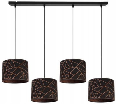 Moderne Zwarte Hanglamp met Koperen Accent - 4 lichtpunten