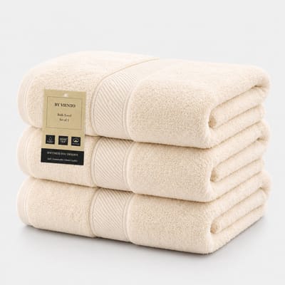 By Viento Luxe Handdoeken XL – Set van 3 – 70×130 cm – Natuur Crème – Hotelkwaliteit – 100% Katoen – 600 g/m²
