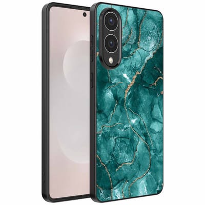 Geschikt voor Samsung Galaxy S25 Edge Telefoonhoesje met marmer opdruk - TPU backcover case marble design - Goud Groen - Smartphonica geschikt voor Samsung Galaxy S25 Edge