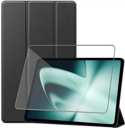 Tablet Hoes + Screenprotector geschikt voor OnePlus Pad / Oppo Pad 3 / Oppo Pad 2 – Tempered Glass - Extreme Shock Case Zwart